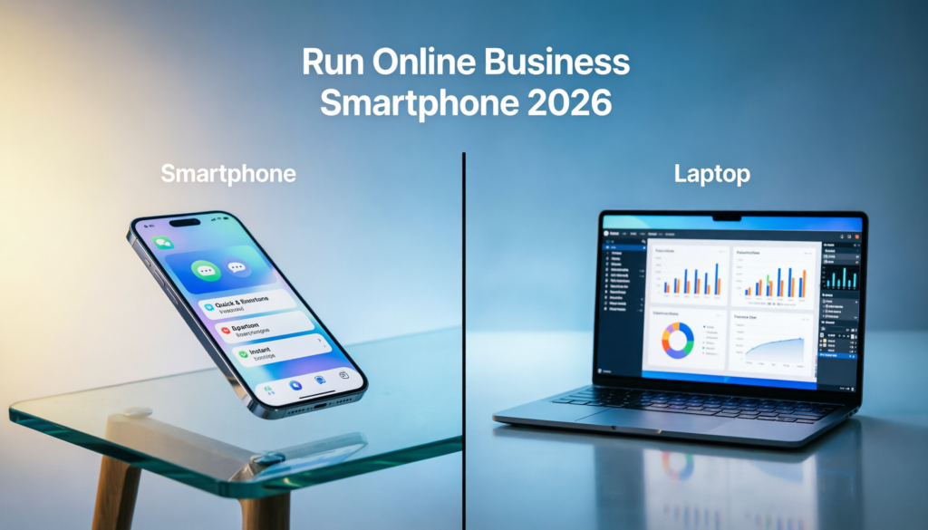 run online business smartphone 2026 phone vs laptop task breakdown