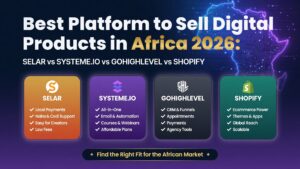 best platform sell digital products Africa 2026 Selar Systeme.io GoHighLevel Shopify comparison
